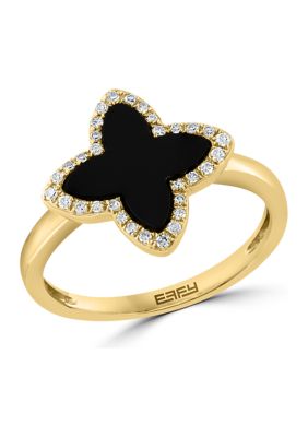 Effy 1/10 Ct. T.w. Diamond And Onyx Ring In 14K Yellow Gold
