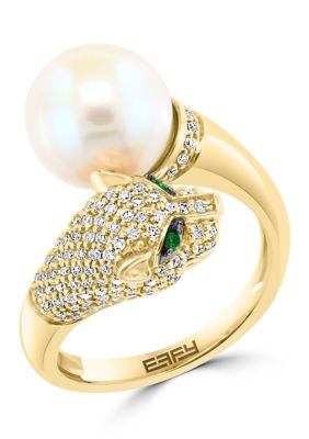 Effy Diamond, Freshwater Pearl And Tsavorite Ring In 14K Yellow Gold
