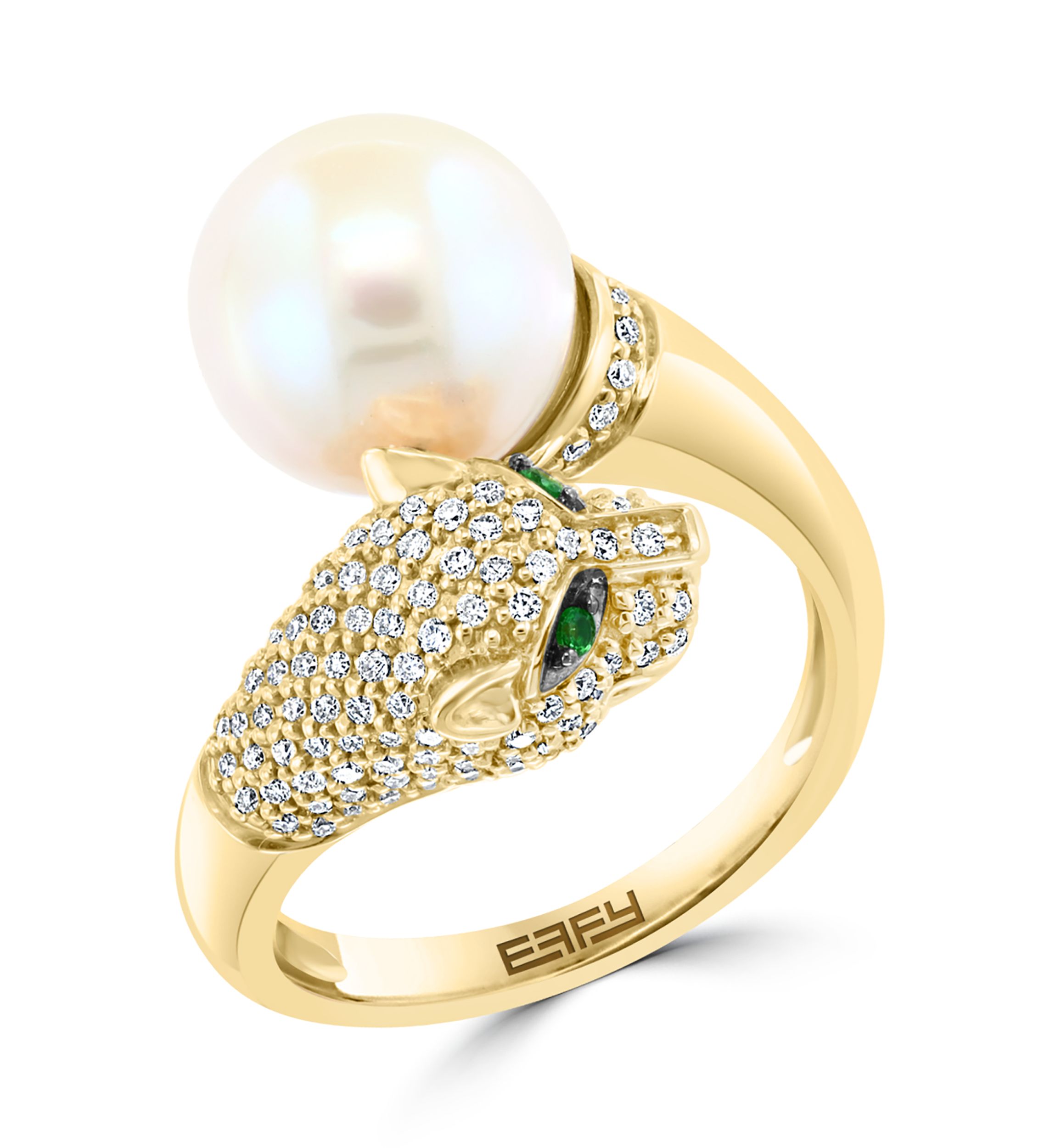 Diamond, Freshwater Pearl and Tsavorite Ring in 14K Yellow Gold
