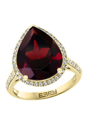 Effy 1/3 Ct. T.w. Diamond And 8.65 Ct. T.w. Garnet Ring In 14K Yellow Gold