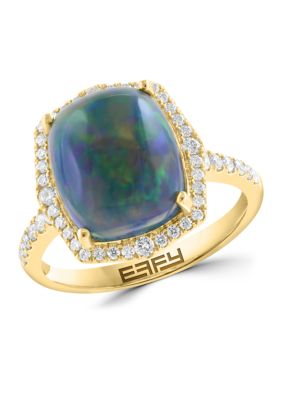 Effy 14K Yellow Gold Diamond Black Opal Ring, 7