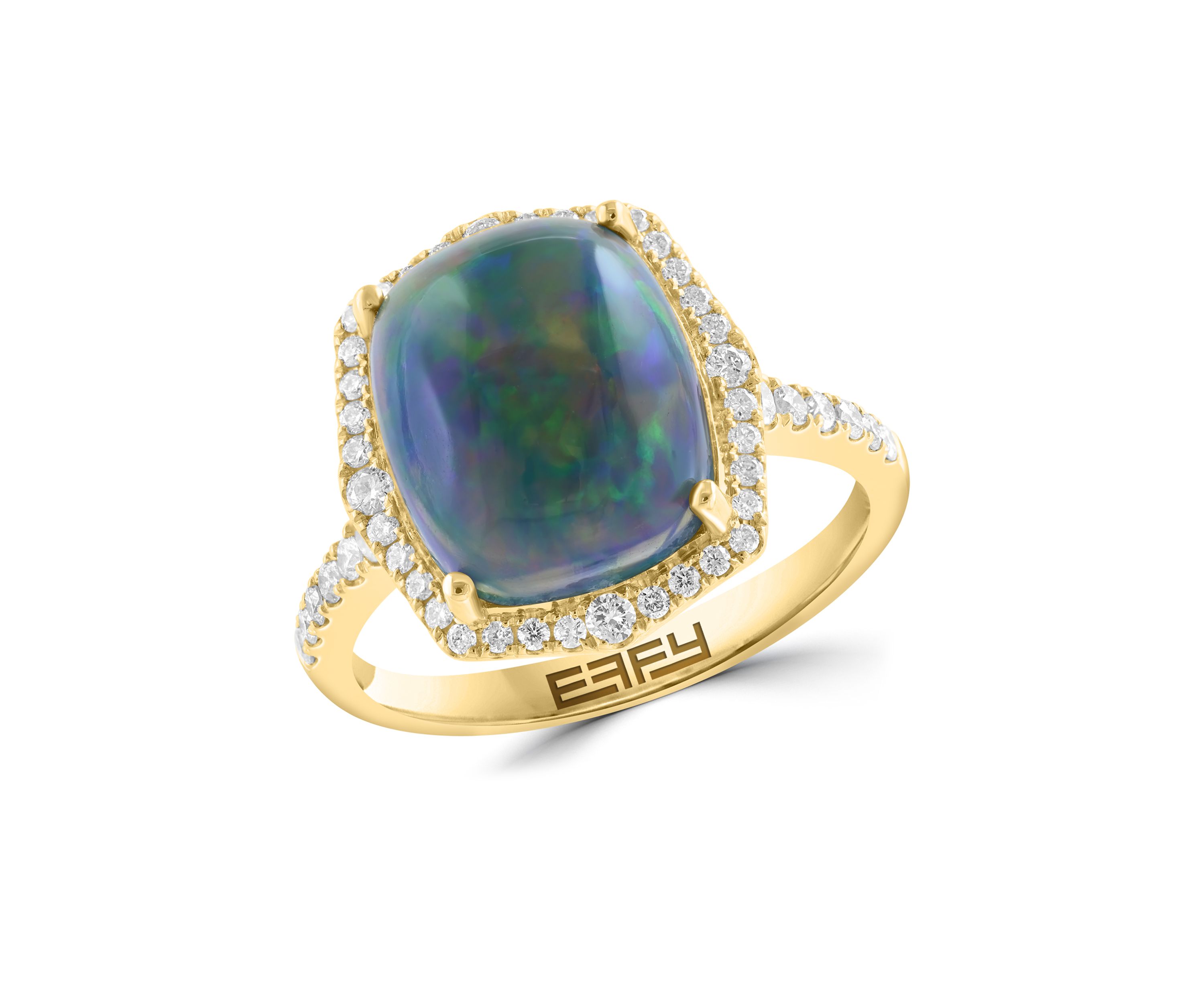 14K Yellow Gold Diamond Black Opal Ring 