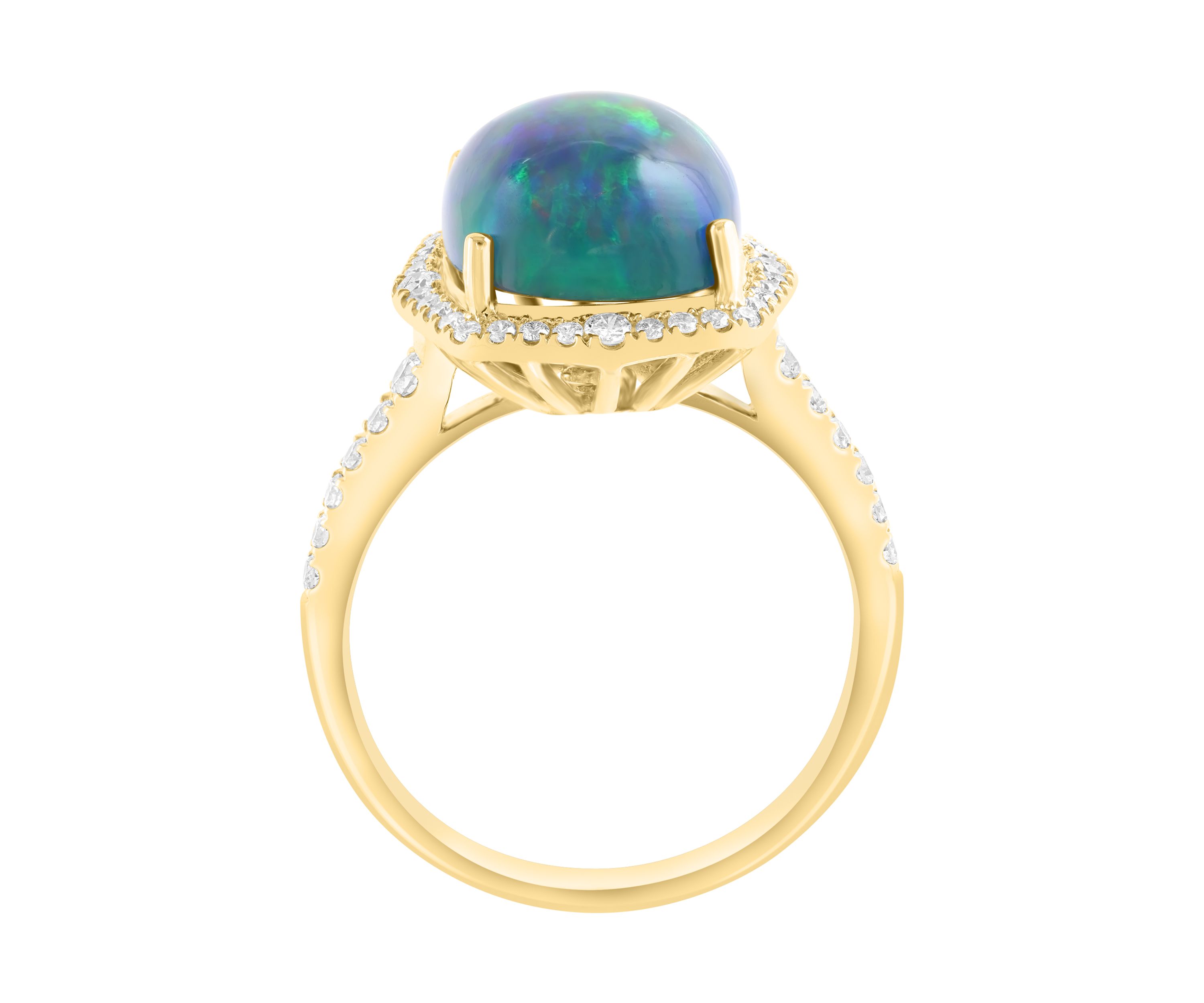 14K Yellow Gold Diamond Black Opal Ring 