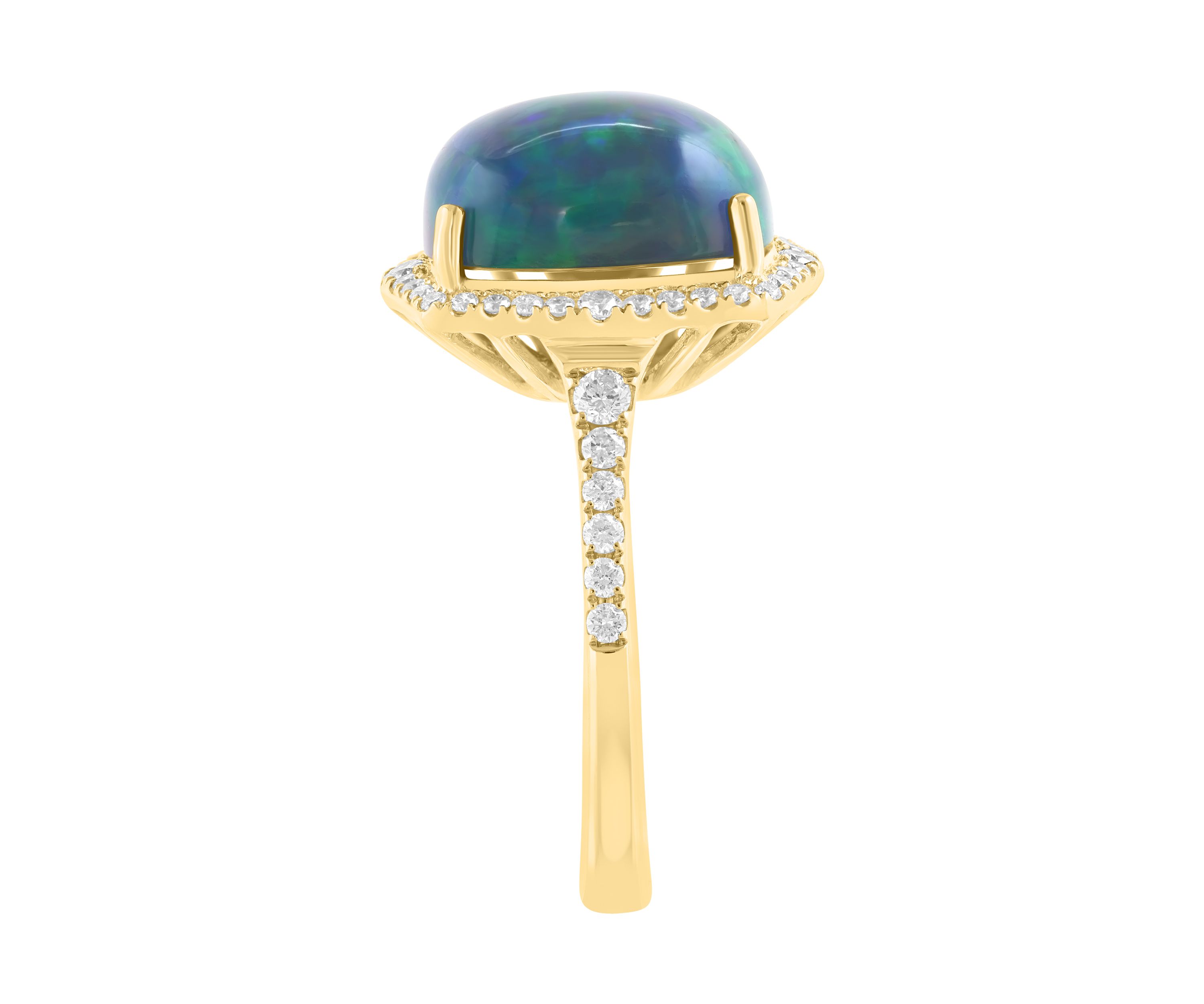 14K Yellow Gold Diamond Black Opal Ring 