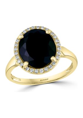 Effy 1/8 Ct. T.w. Diamond And Onyx Oval Ring In 14K Yellow Gold