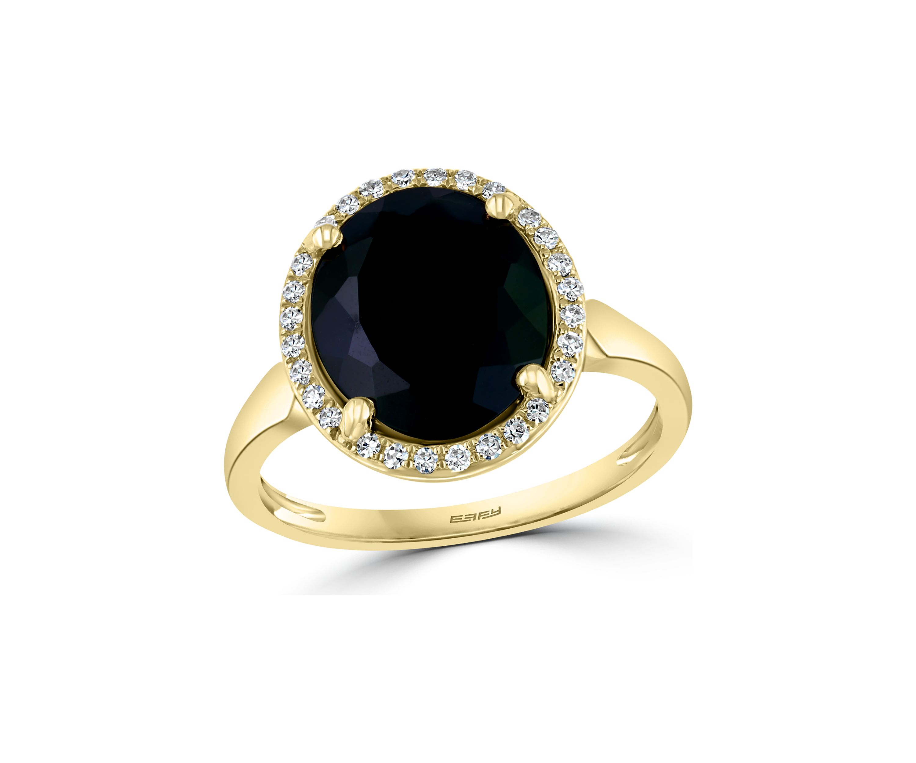 1/8 ct. t.w. Diamond and Onyx Oval Ring in 14K Yellow Gold