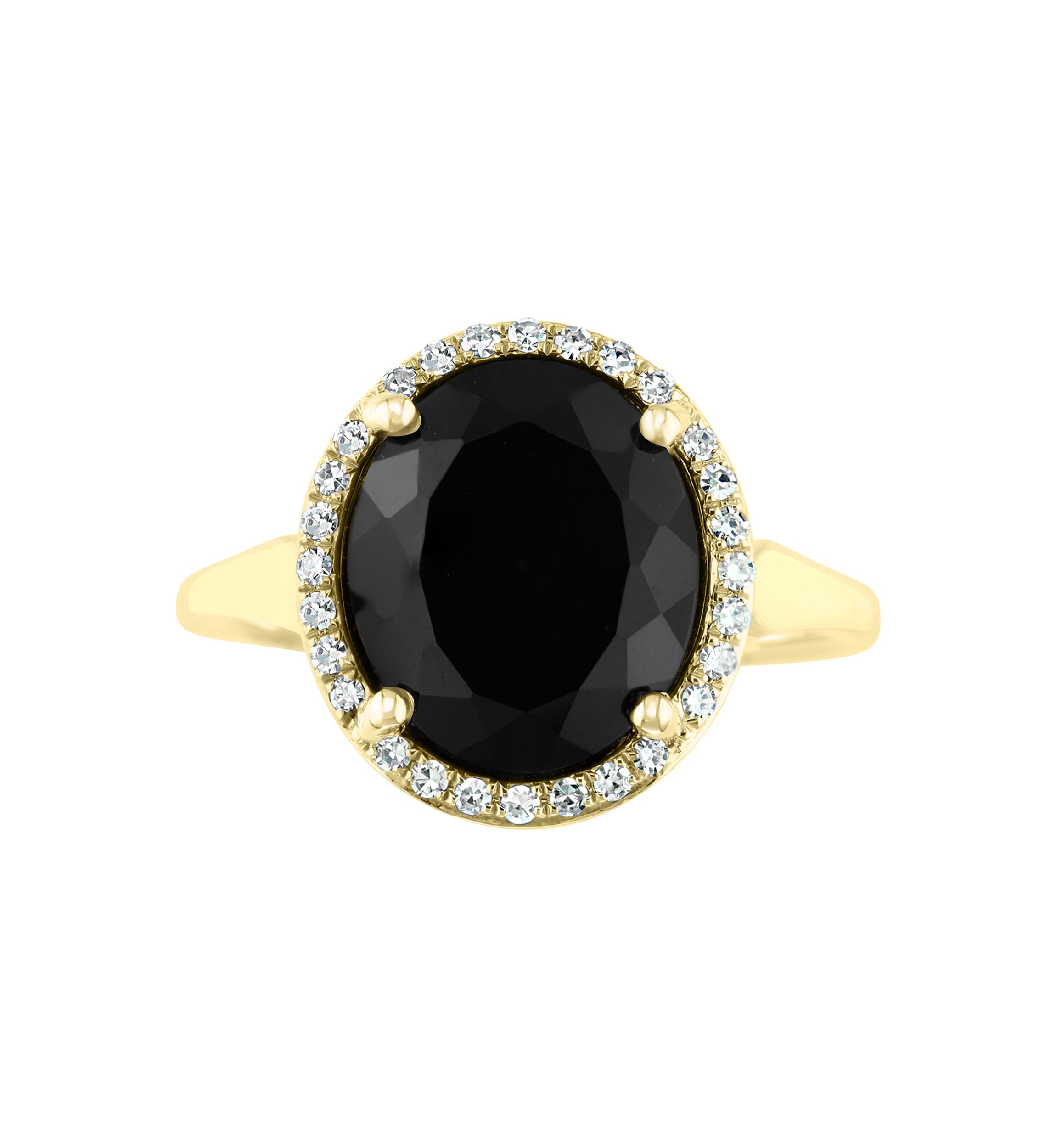 1/8 ct. t.w. Diamond and Onyx Oval Ring in 14K Yellow Gold
