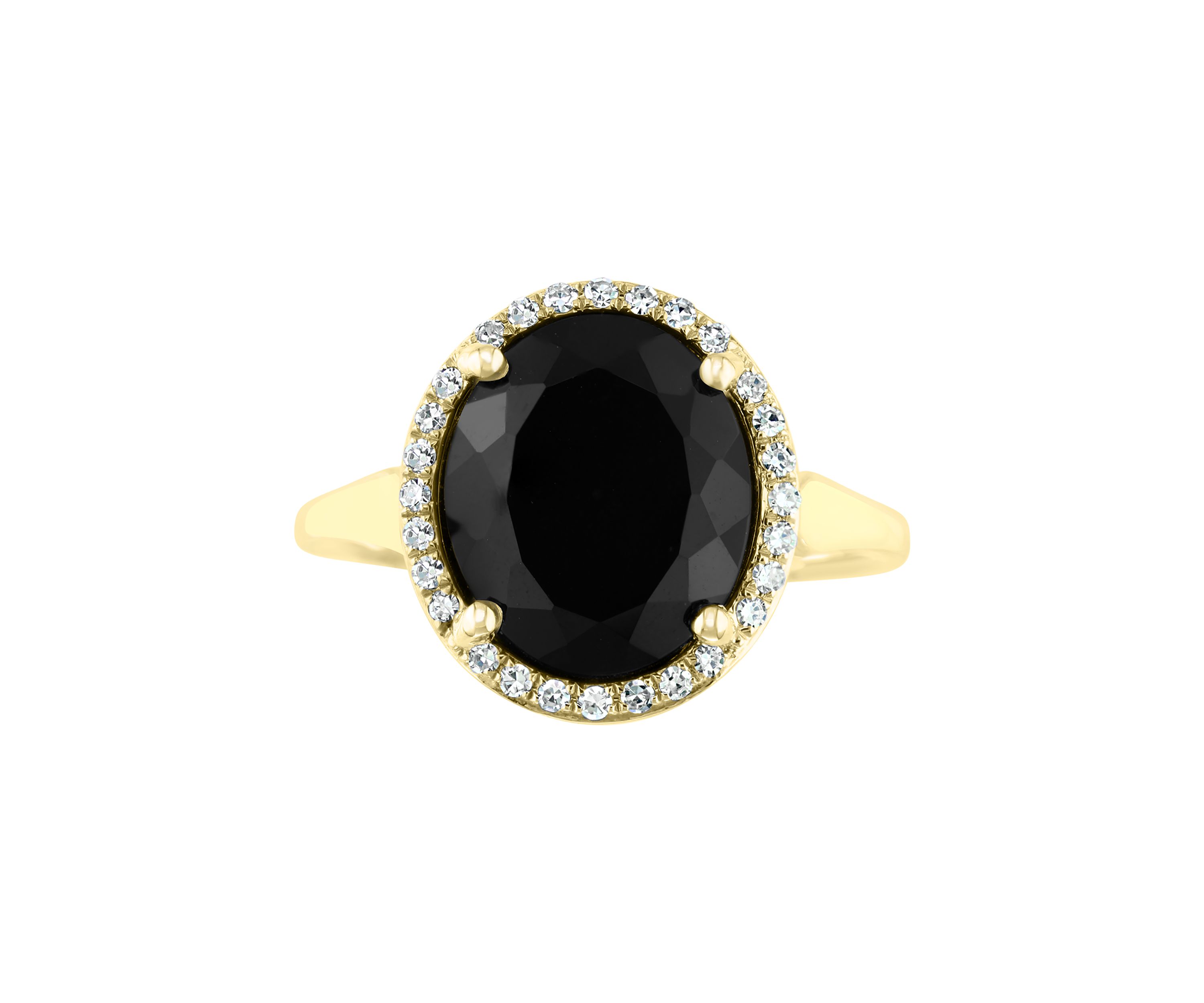 1/8 ct. t.w. Diamond and Onyx Oval Ring in 14K Yellow Gold