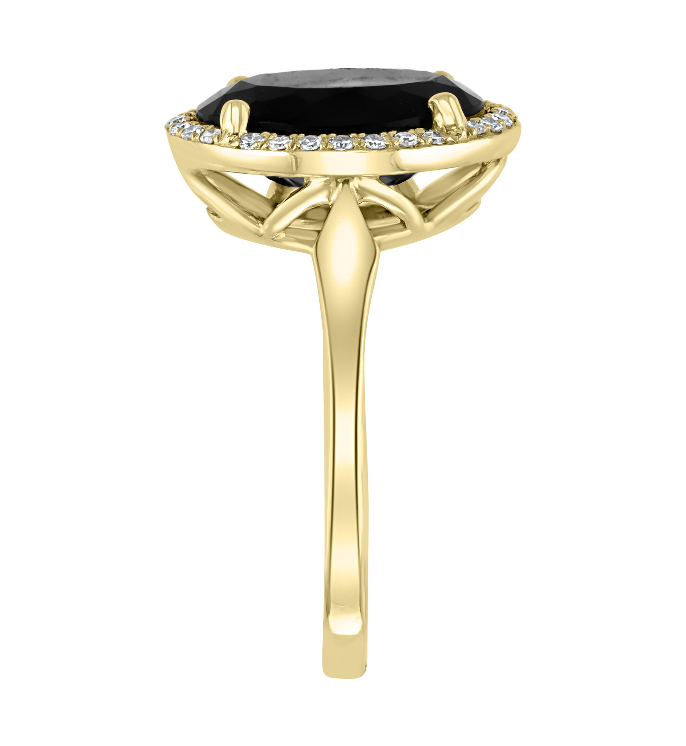 1/8 ct. t.w. Diamond and Onyx Oval Ring in 14K Yellow Gold