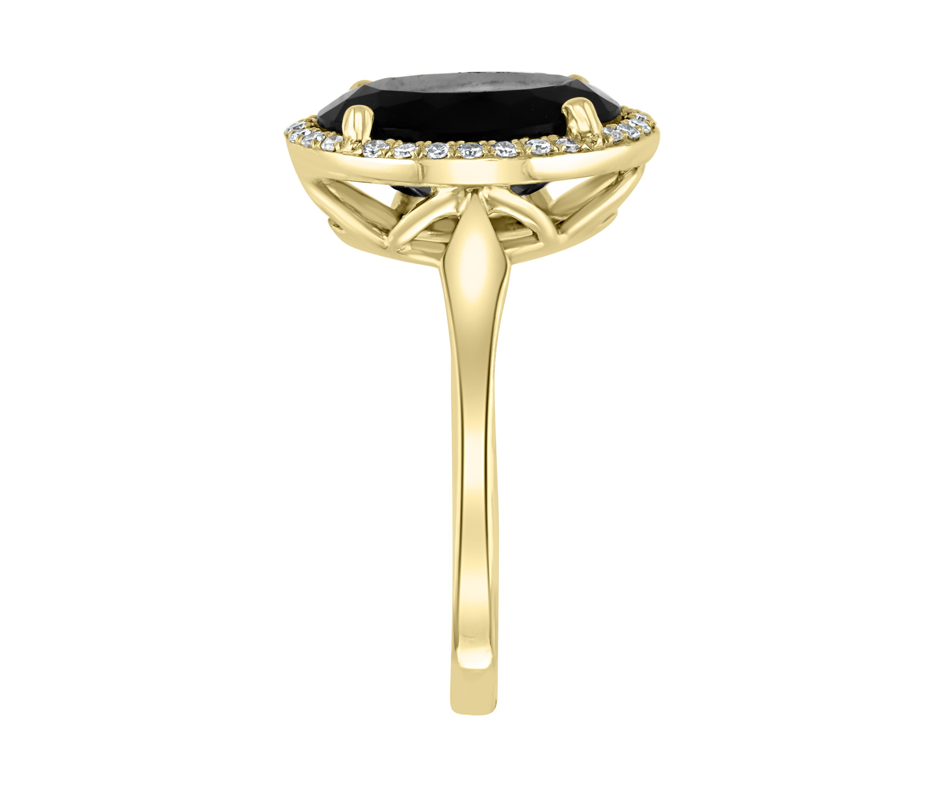 1/8 ct. t.w. Diamond and Onyx Oval Ring in 14K Yellow Gold