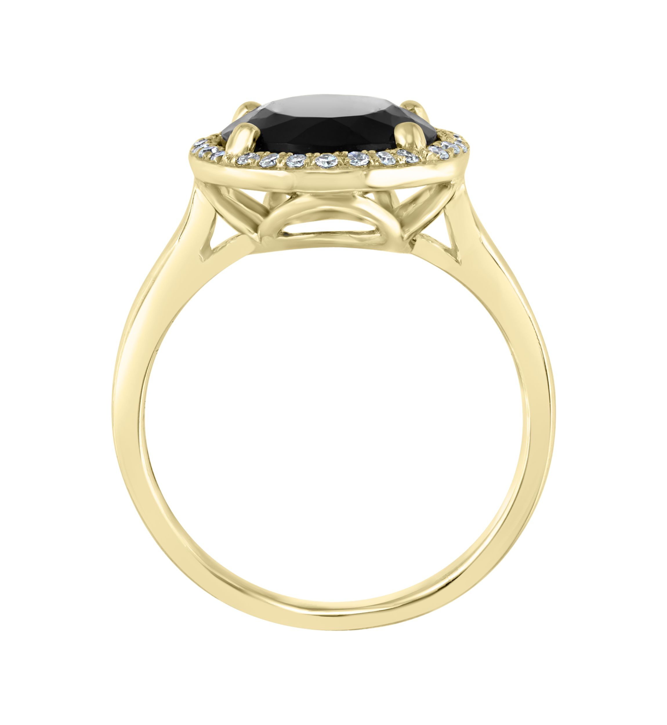 1/8 ct. t.w. Diamond and Onyx Oval Ring in 14K Yellow Gold