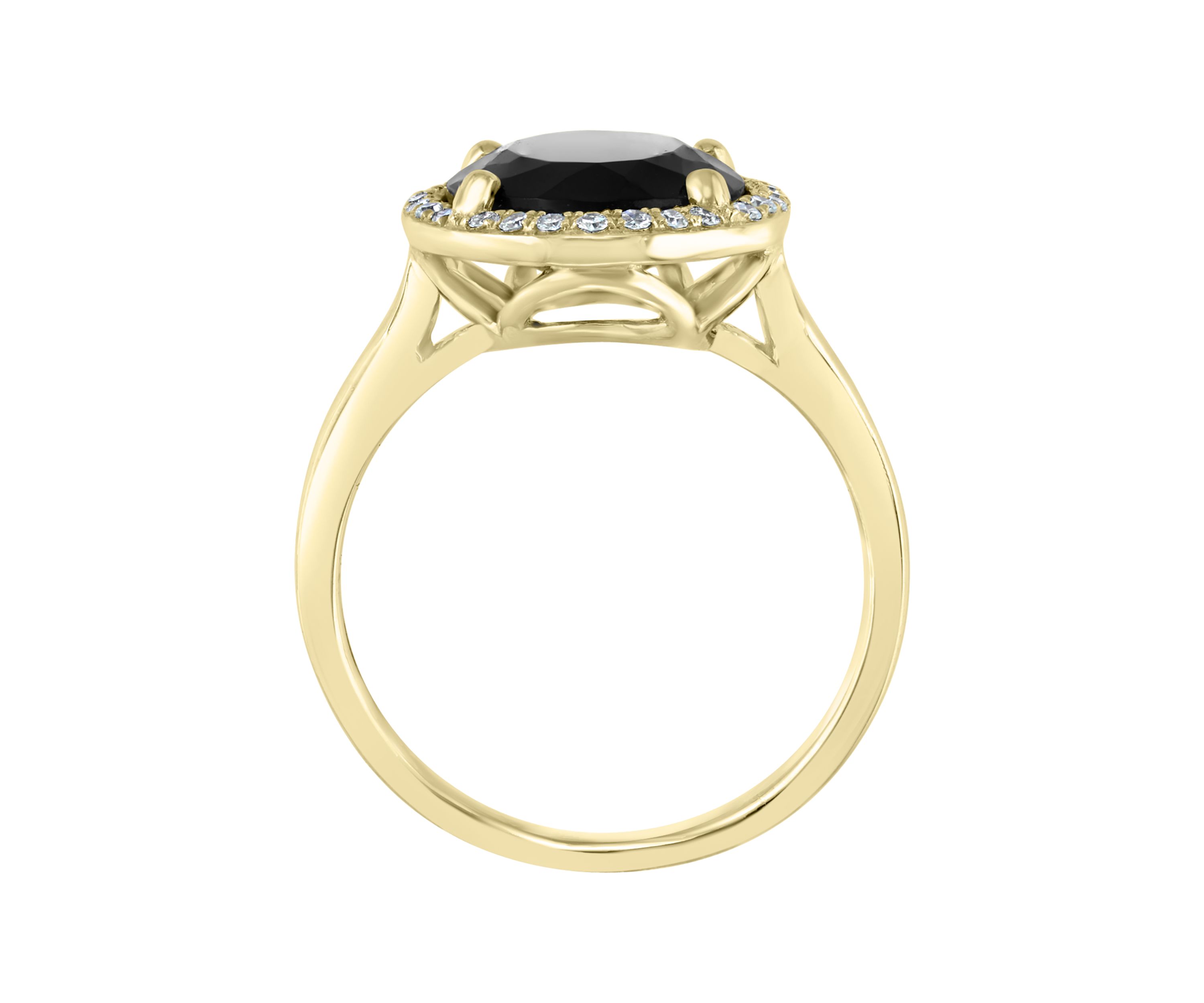 1/8 ct. t.w. Diamond and Onyx Oval Ring in 14K Yellow Gold