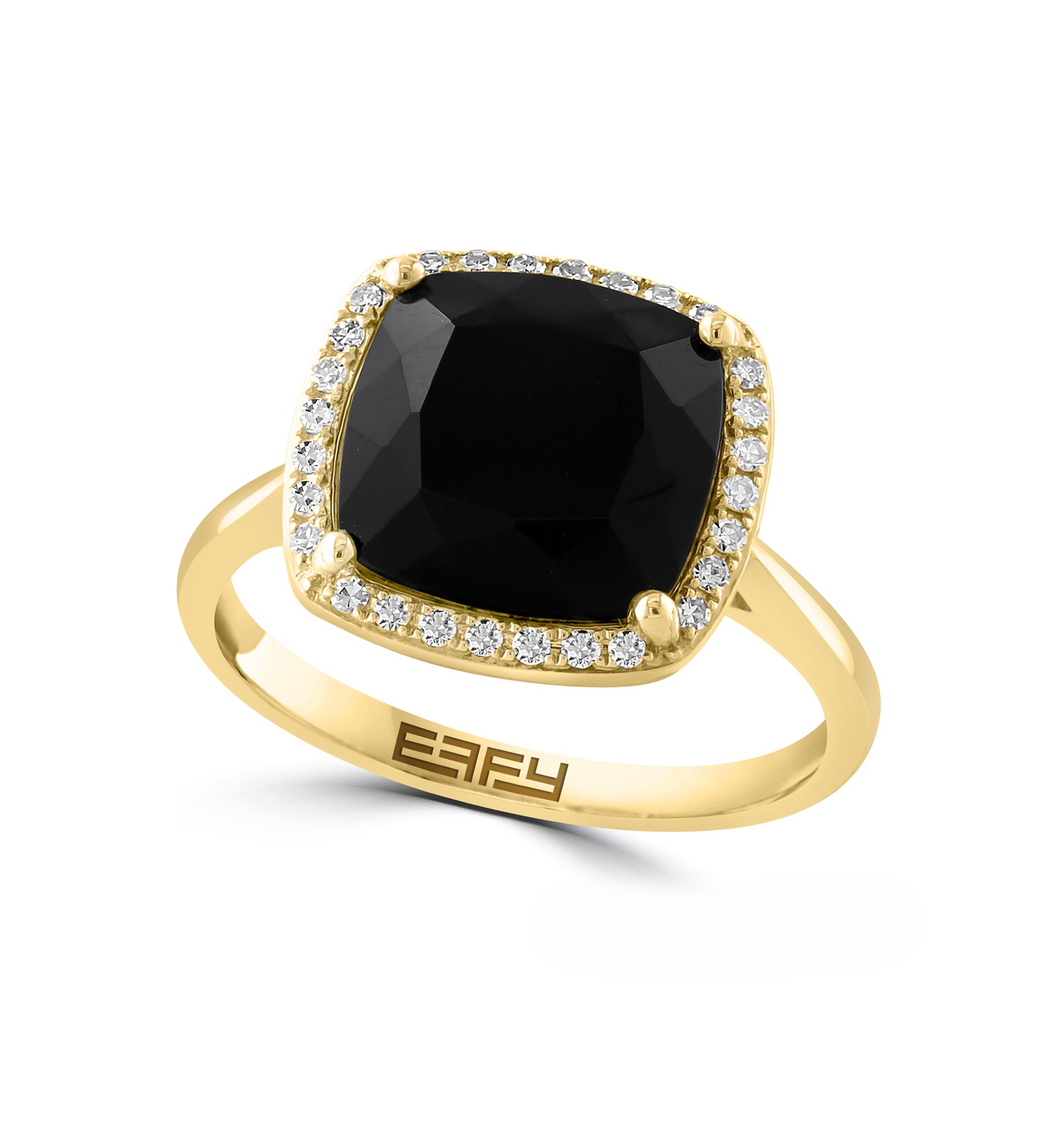 1/8 ct. t.w. Diamond Onyx Ring in 14K Yellow Gold 