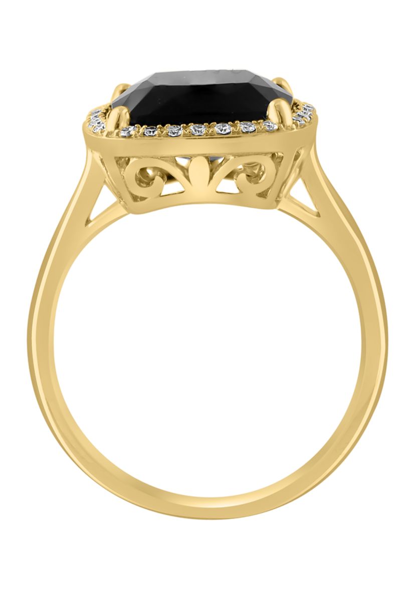 1/8 ct. t.w. Diamond Onyx Ring in 14K Yellow Gold 
