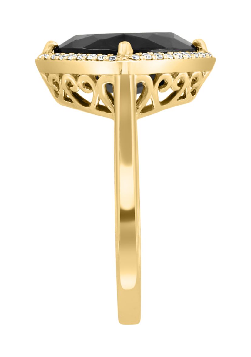 14K Yellow Gold 1/8 ct. t.w. Diamond and 4.65 ct. t.w. Onyx Ring