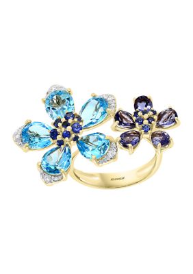 Effy 1/10 Ct. T.w. Diamond And 7.85 Ct. T.w. Blue Topaz, Iolite, And Sapphire Ring In 14K Yellow Gold