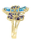 1/10 ct. t.w. Diamond and 7.85 ct. t.w. Blue Topaz, Iolite, and Sapphire Ring in 14K Yellow Gold