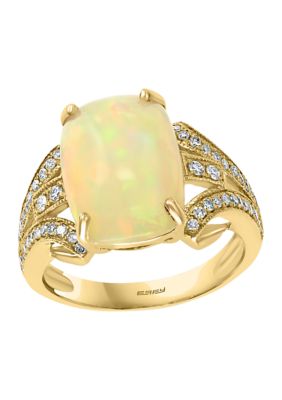 Effy 14K Yellow Gold 1/4 Ct. T.w. Diamond And 4.15 Ct. T.w. Ethiopian Opal Ring