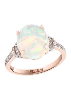Effy 1/4 Ct. T.w. Diamond And 3.15 Ct. T.w. Ethiopian Opal Ring In 14K Yellow Gold