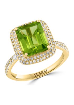 Effy 3/8 Ct. T.w. Diamond And Peridot Ring In 14K Yellow Gold