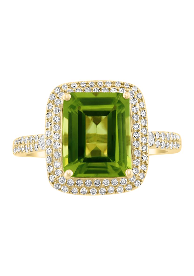 3/8 ct. t.w. Diamond and Peridot Ring in 14K Yellow Gold