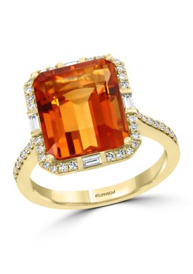 Effy 1/4 ct. t.w. Diamond and 7.3 ct. t.w. Citrine Ring in 14K Yellow Gold -  5400451HRY0R420DL