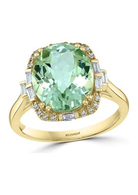 Effy 1/5 Ct. T.w. Diamond And 4.02 Ct. T.w. Green Amethyst Ring In 14K Yellow Gold