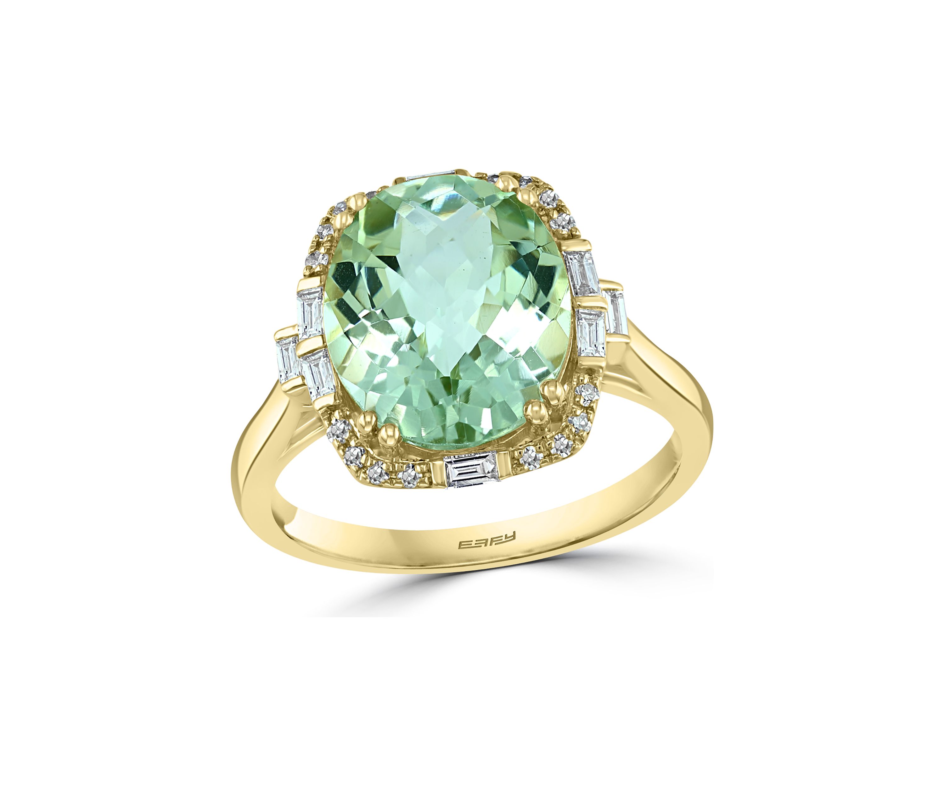 1/5 ct. t.w. Diamond and 4.02 ct. t.w. Green Amethyst Ring in 14k Yellow Gold