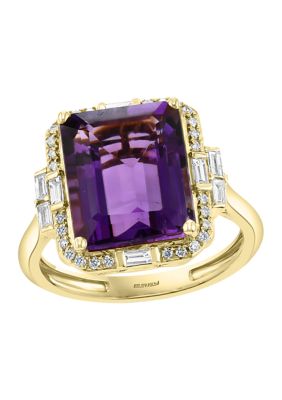Effy 1/3 Ct. T.w. Diamond And 5.74 Ct. T.w. Amethyst Ring In 14K Gold, Yellow -  0617892754944
