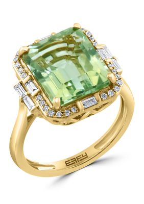 Effy 1/3 Ct. T.w. Diamond And 5.32 Ct. T.w. Green Amethyst Ring In 14K Yellow Gold, 7 -  0617892779862