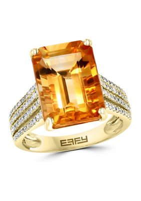 Effy 3/8 Ct. T.w. Diamond And 6.65 Ct. T.w. Sunset Citrine Ring In 14K Yellow Gold