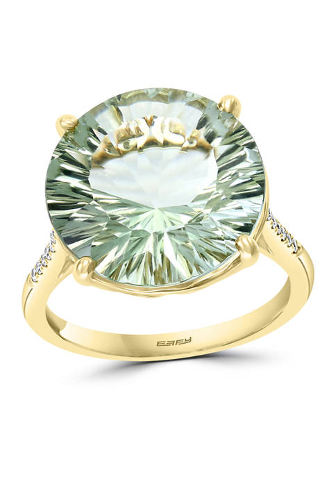 1/10 ct. t.w. Diamond and 9.53 ct. t.w. Green Amethyst Ring in 14k Yellow Gold