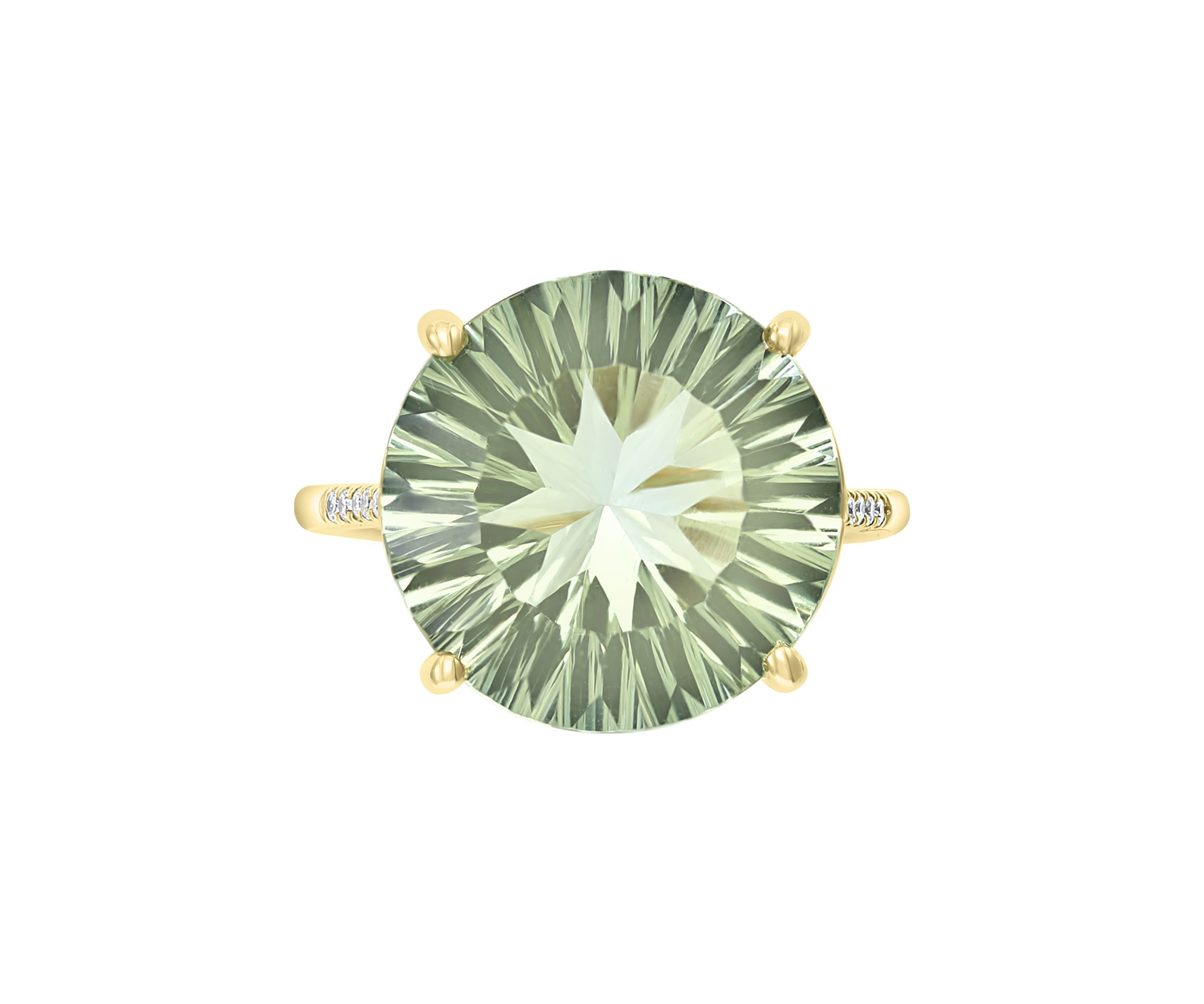 1/10 ct. t.w. Diamond and 9.53 ct. t.w. Green Amethyst Ring in 14k Yellow Gold