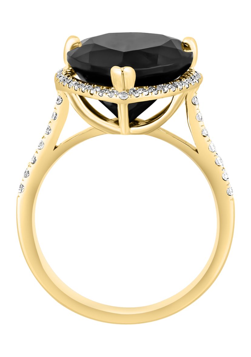 1/3 ct. t.w. Diamond, Onyx Pear Ring in 14K Yellow Gold