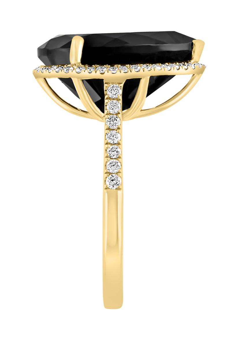 1/3 ct. t.w. Diamond, Onyx Pear Ring in 14K Yellow Gold