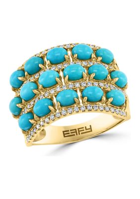 Effy 1/3 Ct. T.w. Diamond And 3.04 Ct. T.w. Turquoise Ring In 14K Yellow Gold