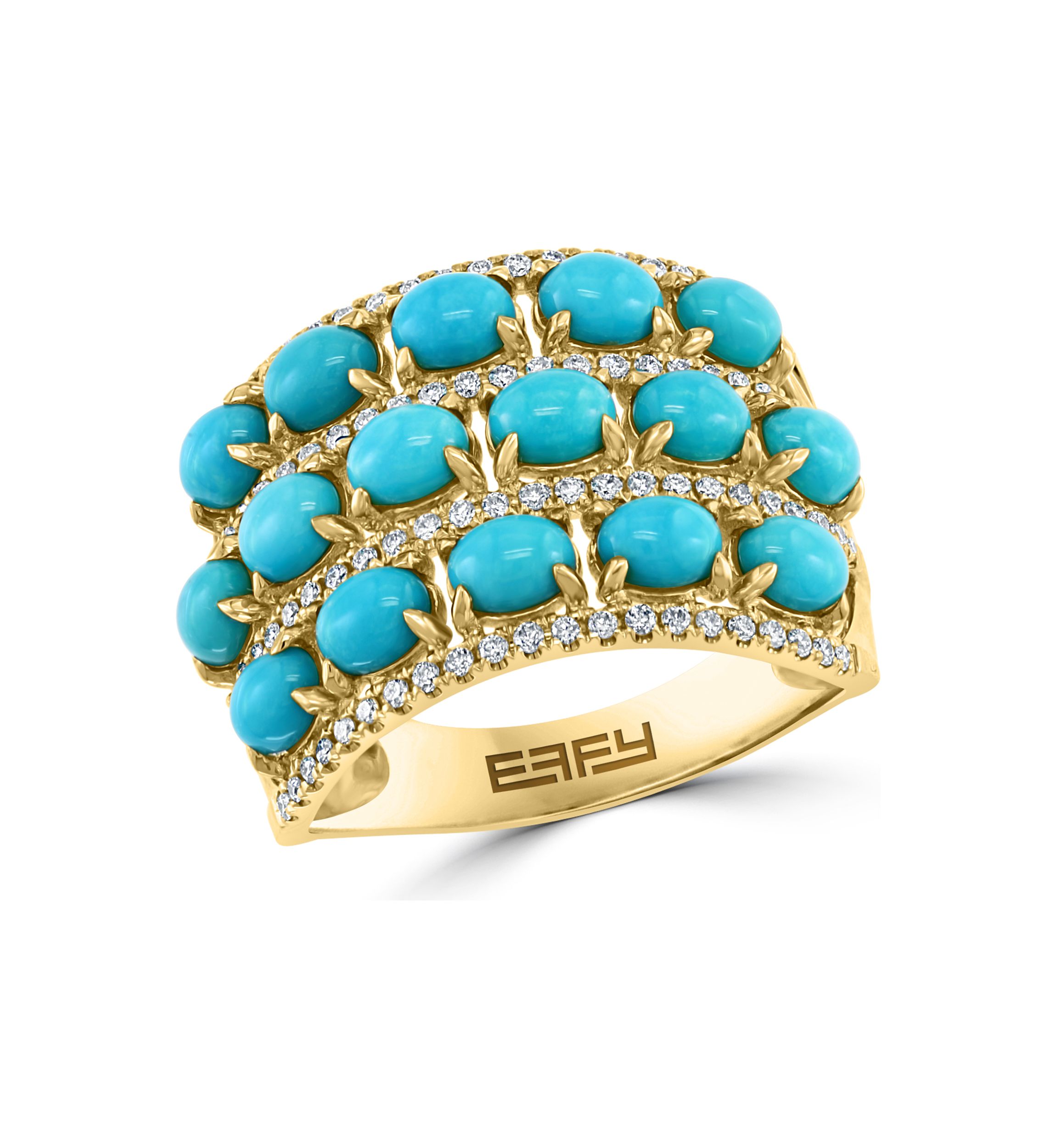 1/3 ct. t.w. Diamond and 3.04 ct. t.w. Turquoise Ring in 14K Yellow Gold