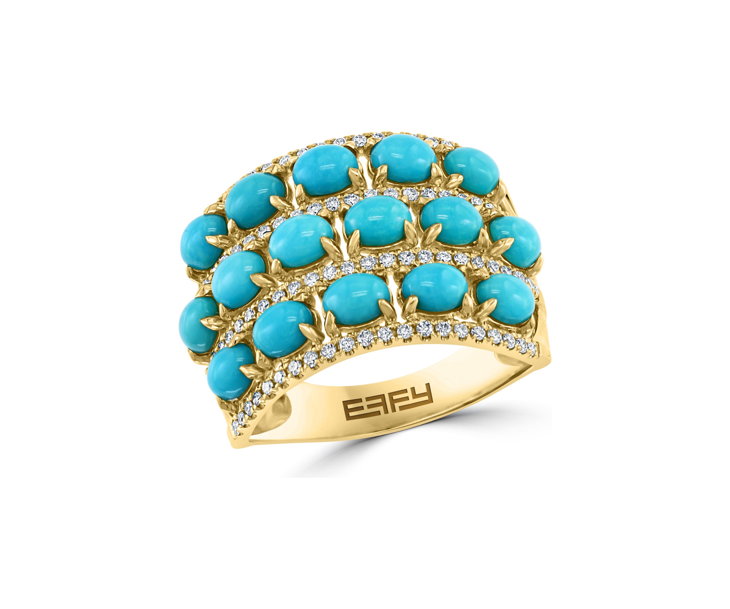 1/3 ct. t.w. Diamond and 3.04 ct. t.w. Turquoise Ring in 14K Yellow Gold