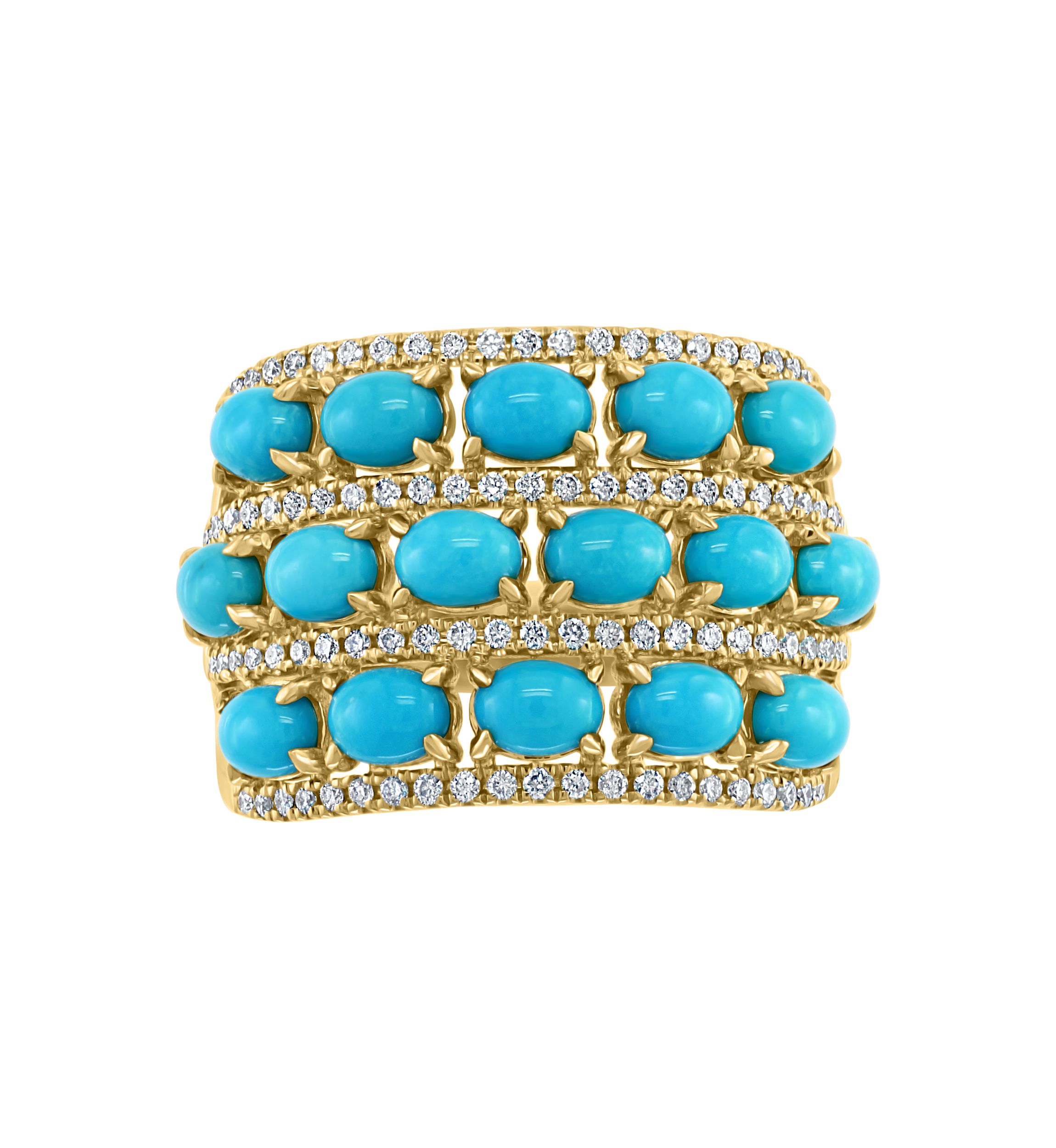 1/3 ct. t.w. Diamond and 3.04 ct. t.w. Turquoise Ring in 14K Yellow Gold