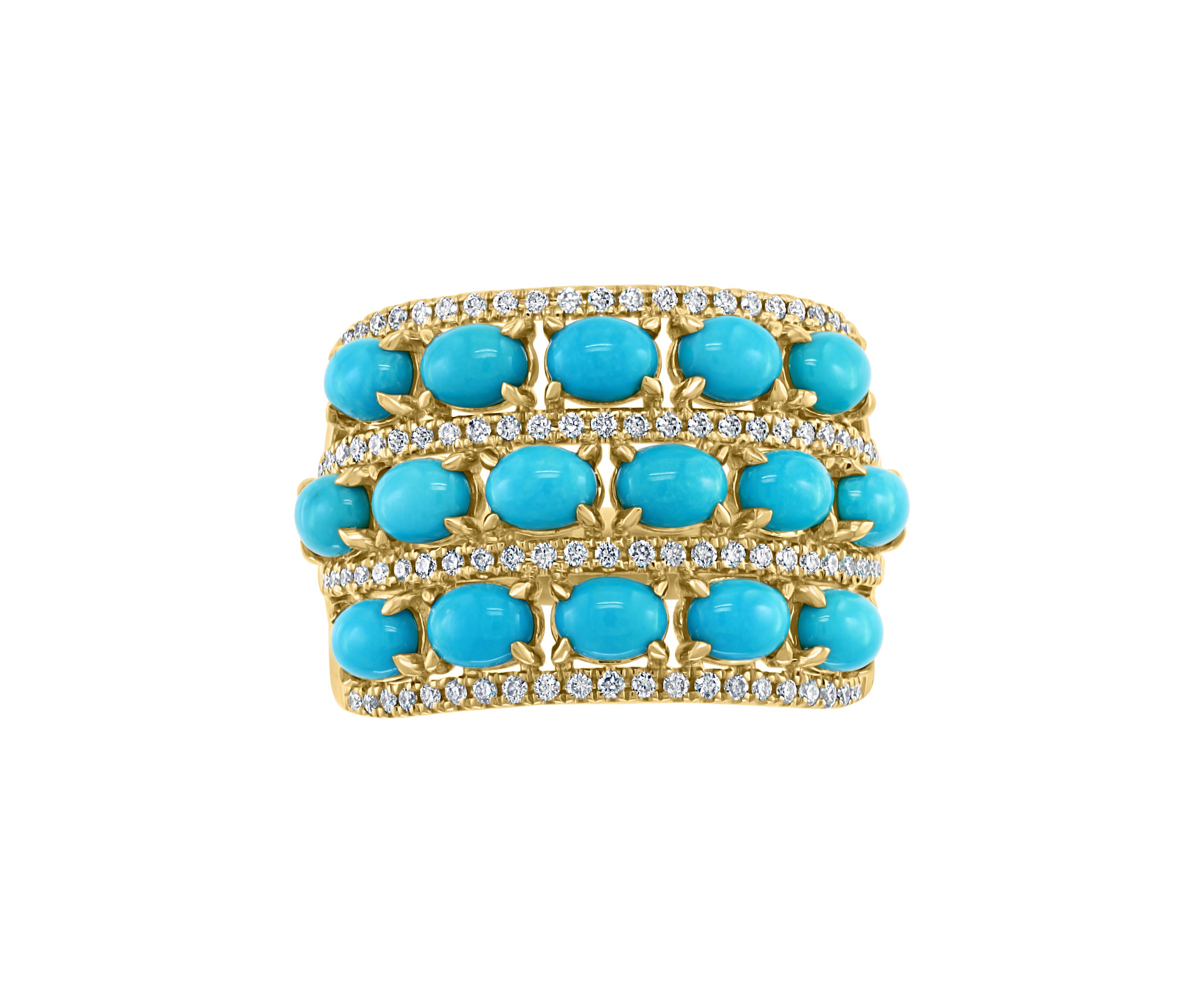 1/3 ct. t.w. Diamond and 3.04 ct. t.w. Turquoise Ring in 14K Yellow Gold