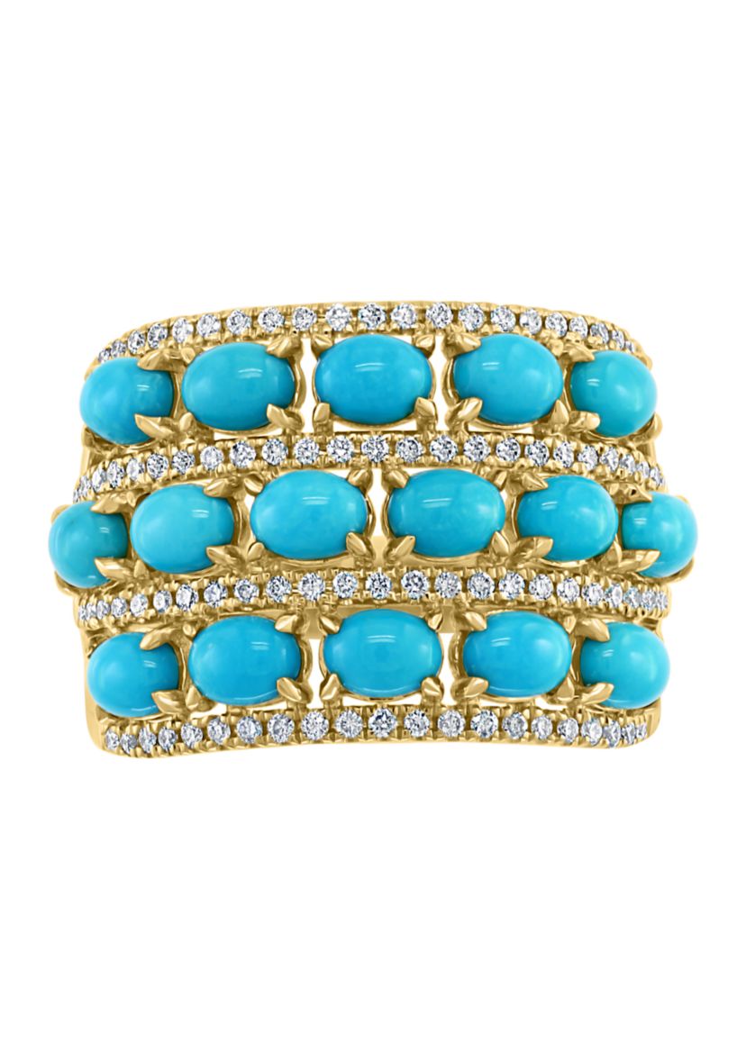 1/3 ct. t.w. Diamond and 3.04 ct. t.w. Turquoise Ring in 14K Yellow Gold