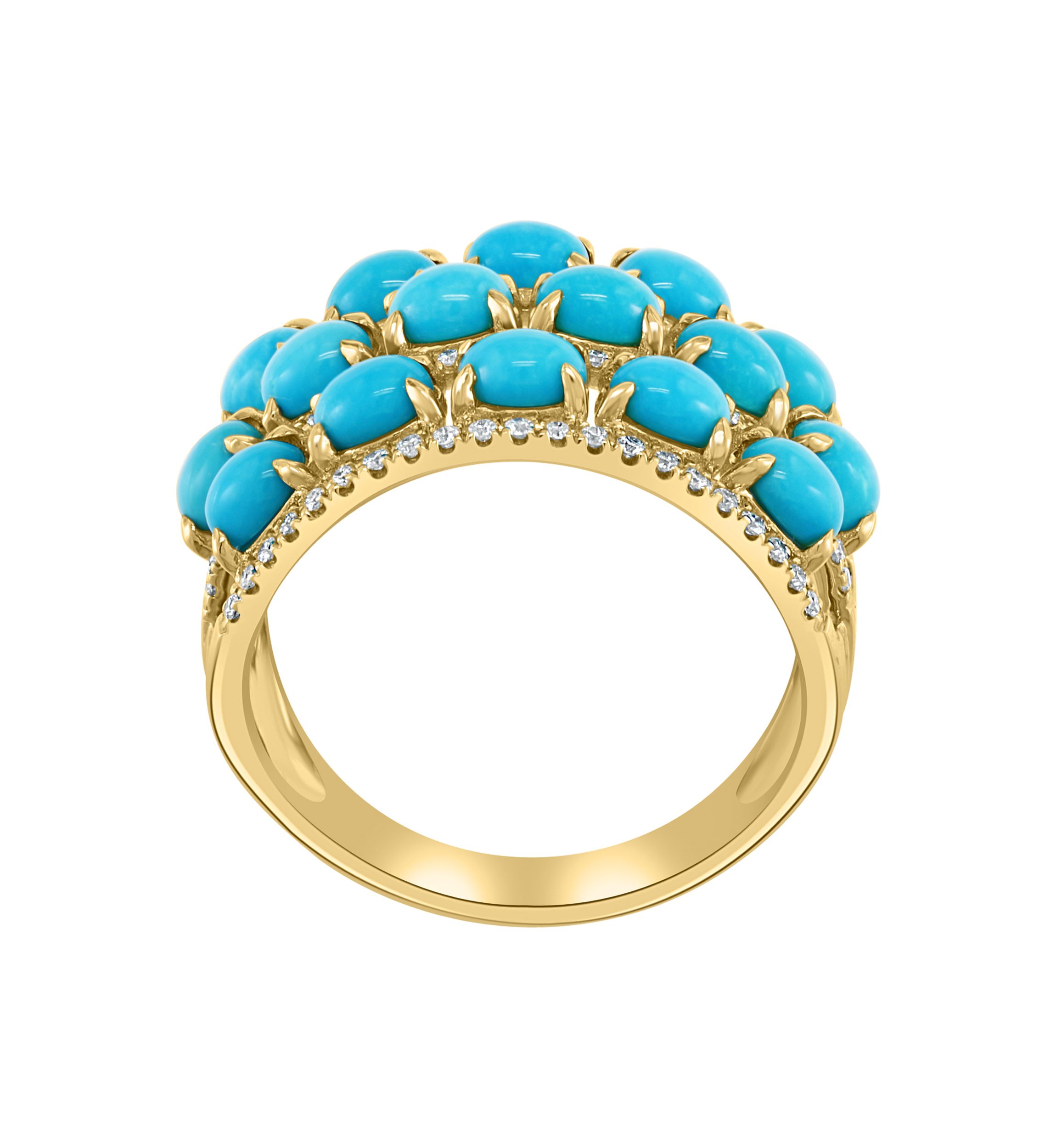 1/3 ct. t.w. Diamond and 3.04 ct. t.w. Turquoise Ring in 14K Yellow Gold