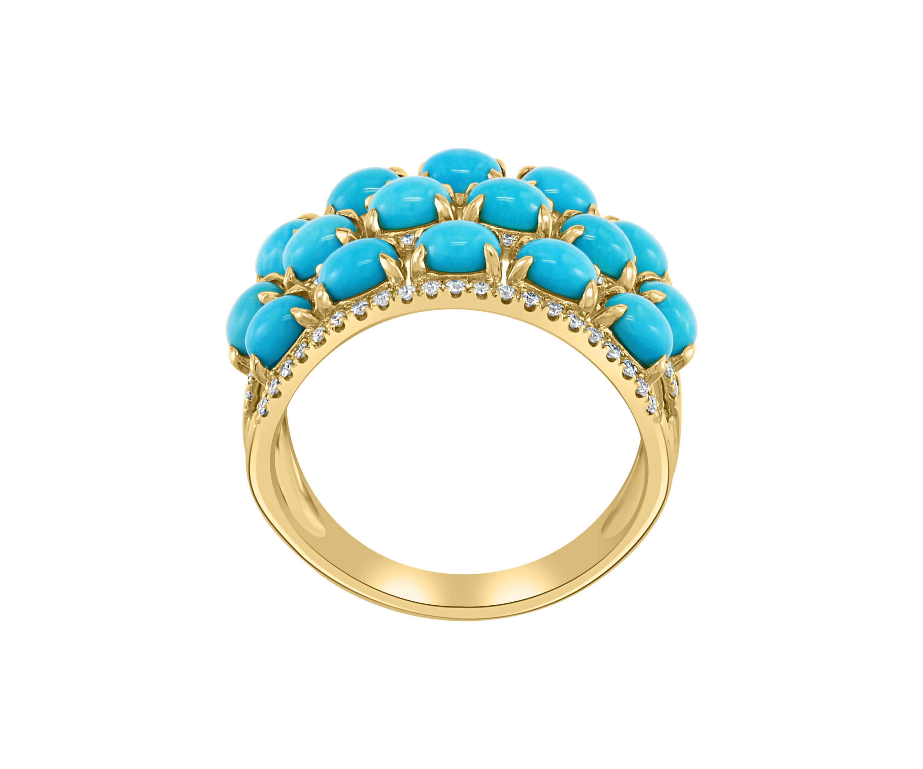 1/3 ct. t.w. Diamond and 3.04 ct. t.w. Turquoise Ring in 14K Yellow Gold