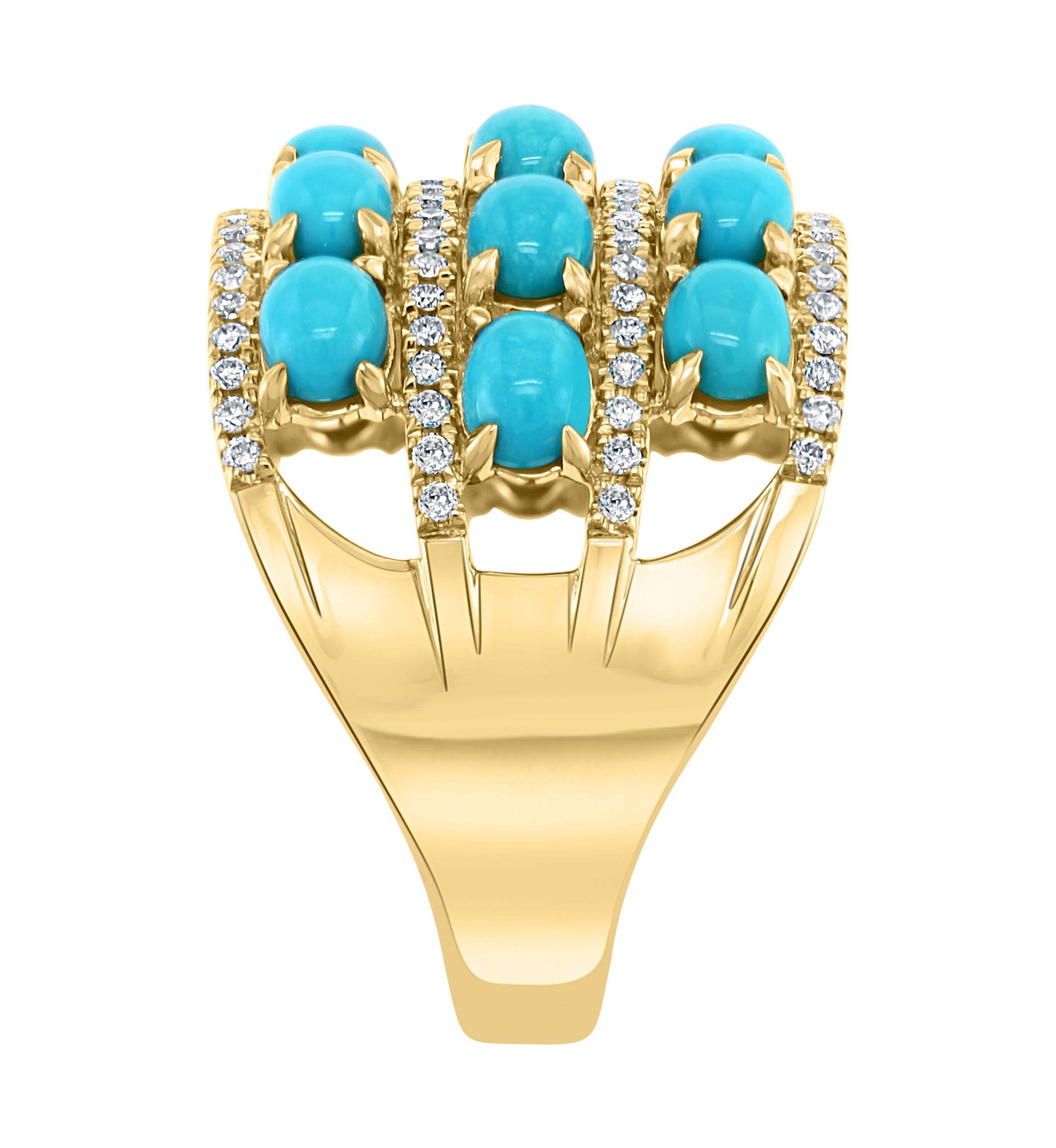1/3 ct. t.w. Diamond and 3.04 ct. t.w. Turquoise Ring in 14K Yellow Gold