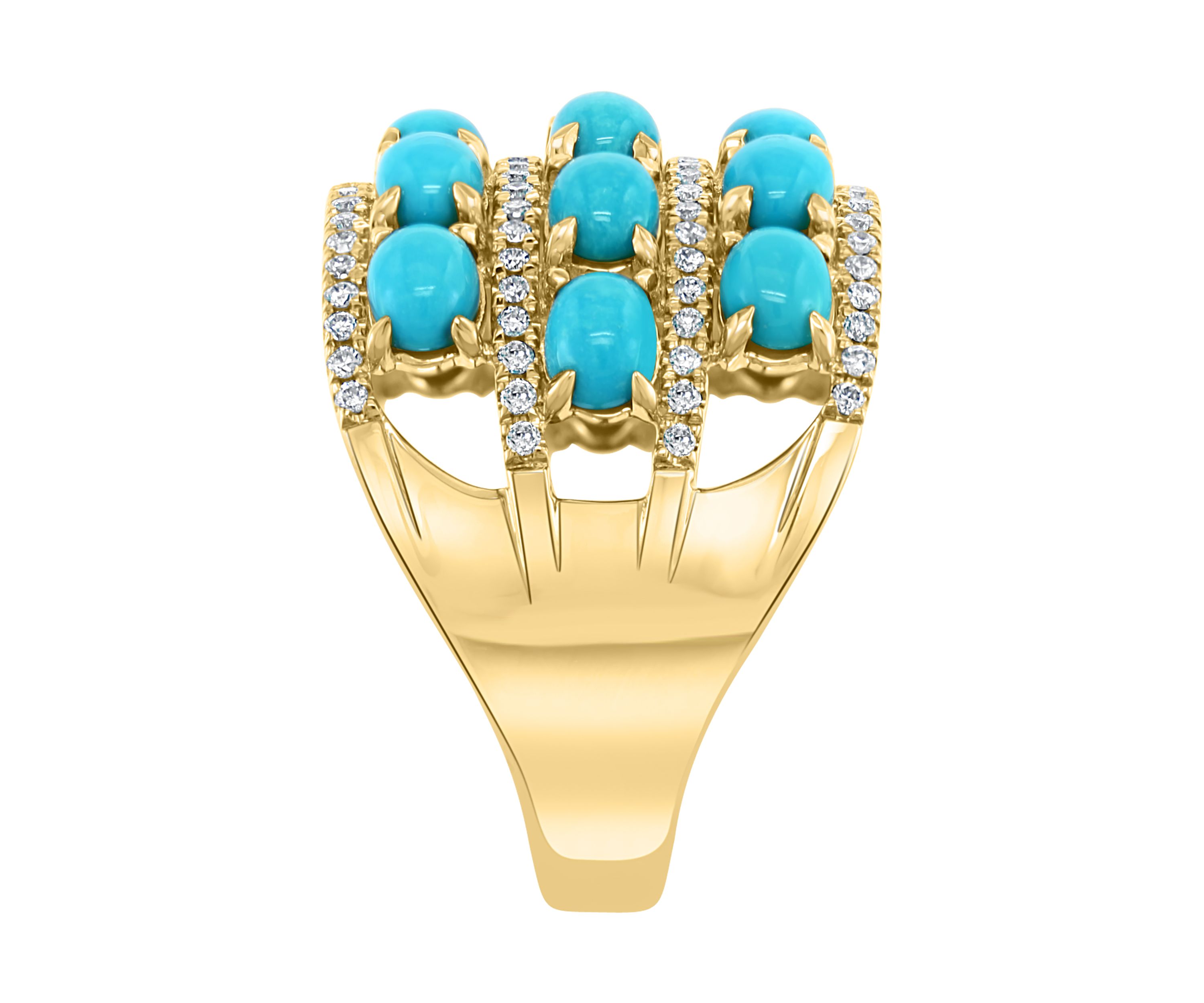 1/3 ct. t.w. Diamond and 3.04 ct. t.w. Turquoise Ring in 14K Yellow Gold