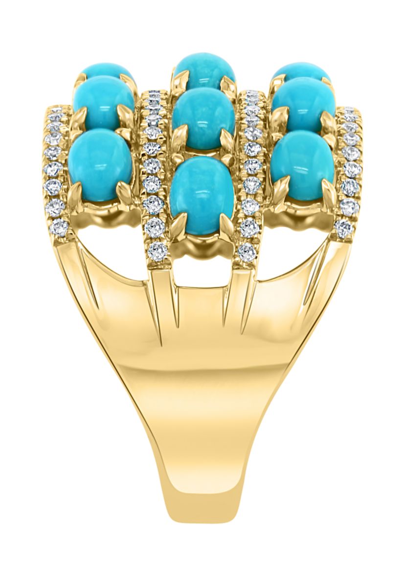 1/3 ct. t.w. Diamond and 3.04 ct. t.w. Turquoise Ring in 14K Yellow Gold