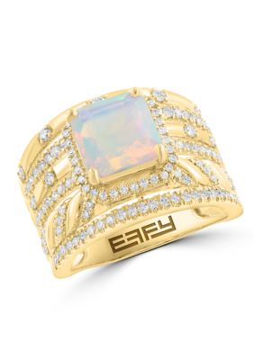 Effy 12 ct tw Diamond 14 ct tw Opal Ring in 14K Yellow Gold