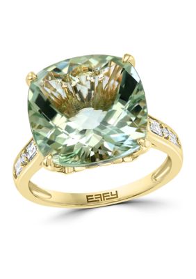 Effy 1/4 Ct. T.w. Diamond And 8.74 Ct. T.w. Green Amethyst Verde Ring In 14K Yellow Gold