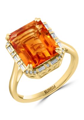 Effy 1/8 Ct. T.w. Diamond And 6 Ct. T.w. Citrine Ring In 14K Yellow Gold
