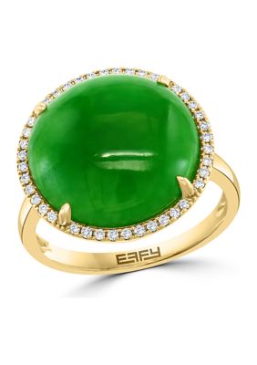 Effy 1/6 Ct. T.w. Diamond And 8.15 Ct. T.w. Green Jade Ring In 14K Yellow Gold, 7 -  0617892781773